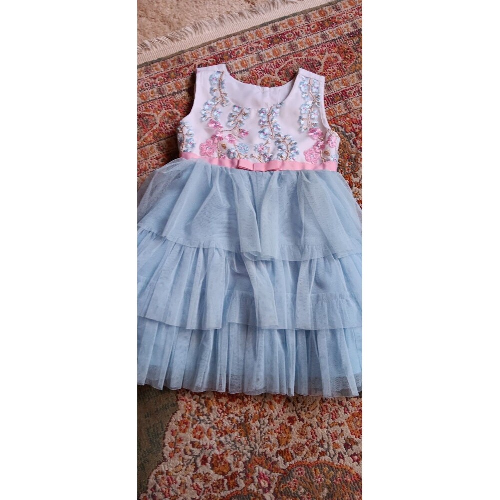 Jona Michelle 2T Light Blue Floral Embroidery Sleeveless Dress